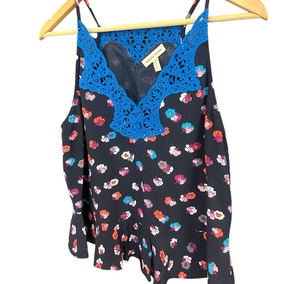 Rebecca Taylor Sz. 4 Blue Lace Trim Women's Top excellent condition! Visc/lace - Picture 2 of 11